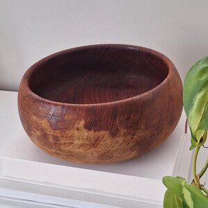 Vintage Hand Carved Teak Wood Bowl round wooden Fruit Bowl